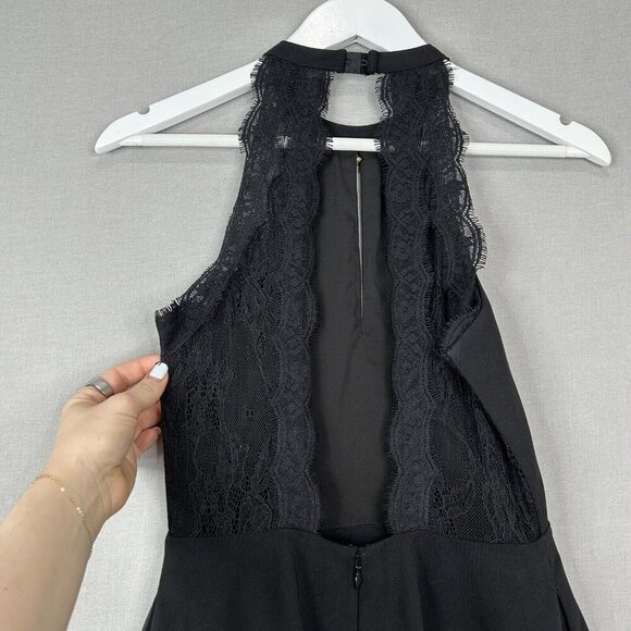 NBD Womens Dress Extra Small Black Lace Trim Open Back Fit Flare Halter Cocktail - Picture 8 of 13